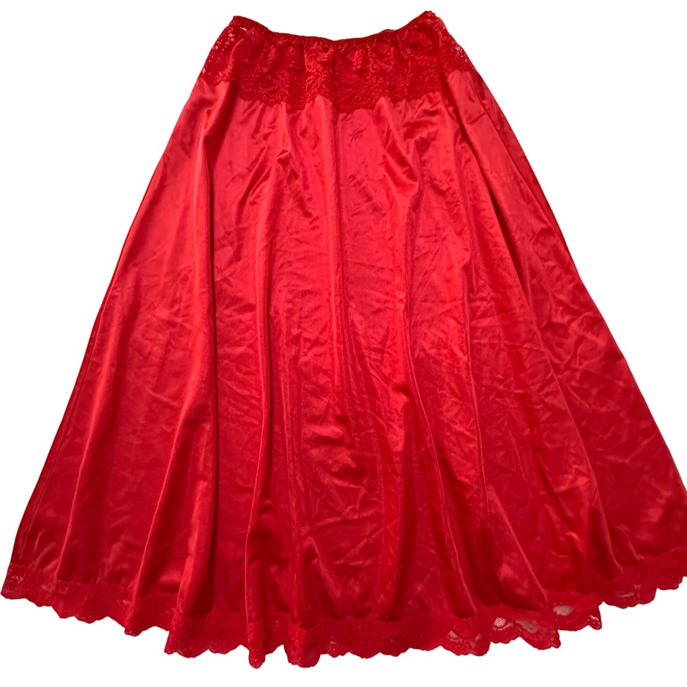 VTG Ashley Taylor Red Lace Maxi Slip Skirt L Coquette Vamp Whimsigoth Romantic
